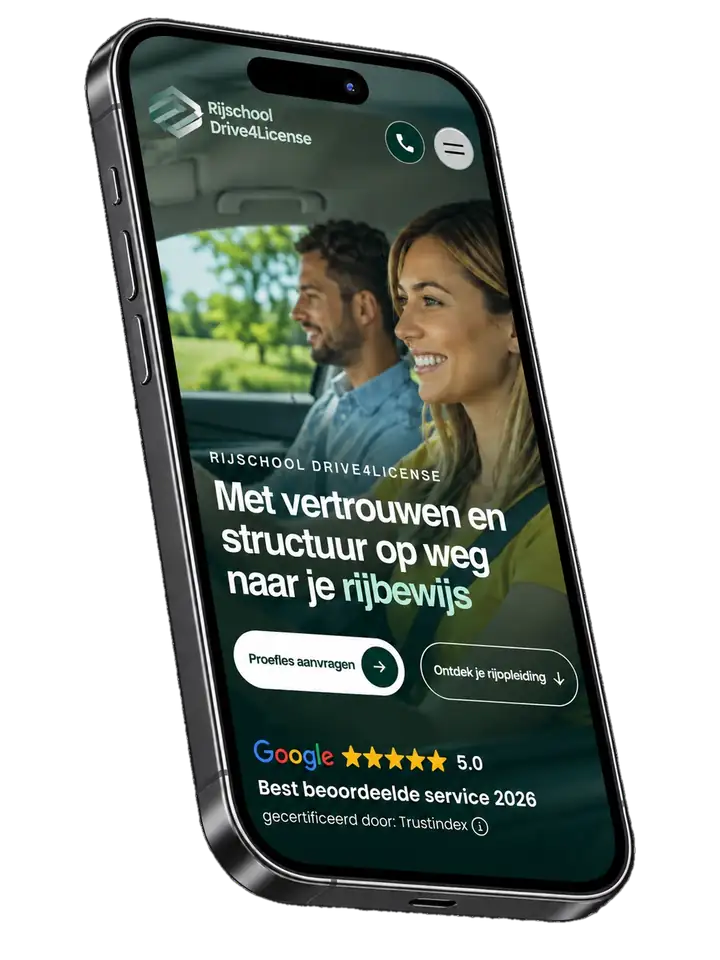 Mobiele weergave van de website van Rijschool Drive4License