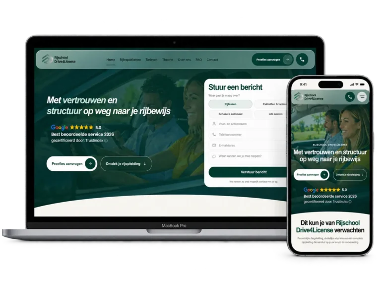 Afgeronde website van Rijschool Drive4License als voorbeeld van het werk van otsdesign