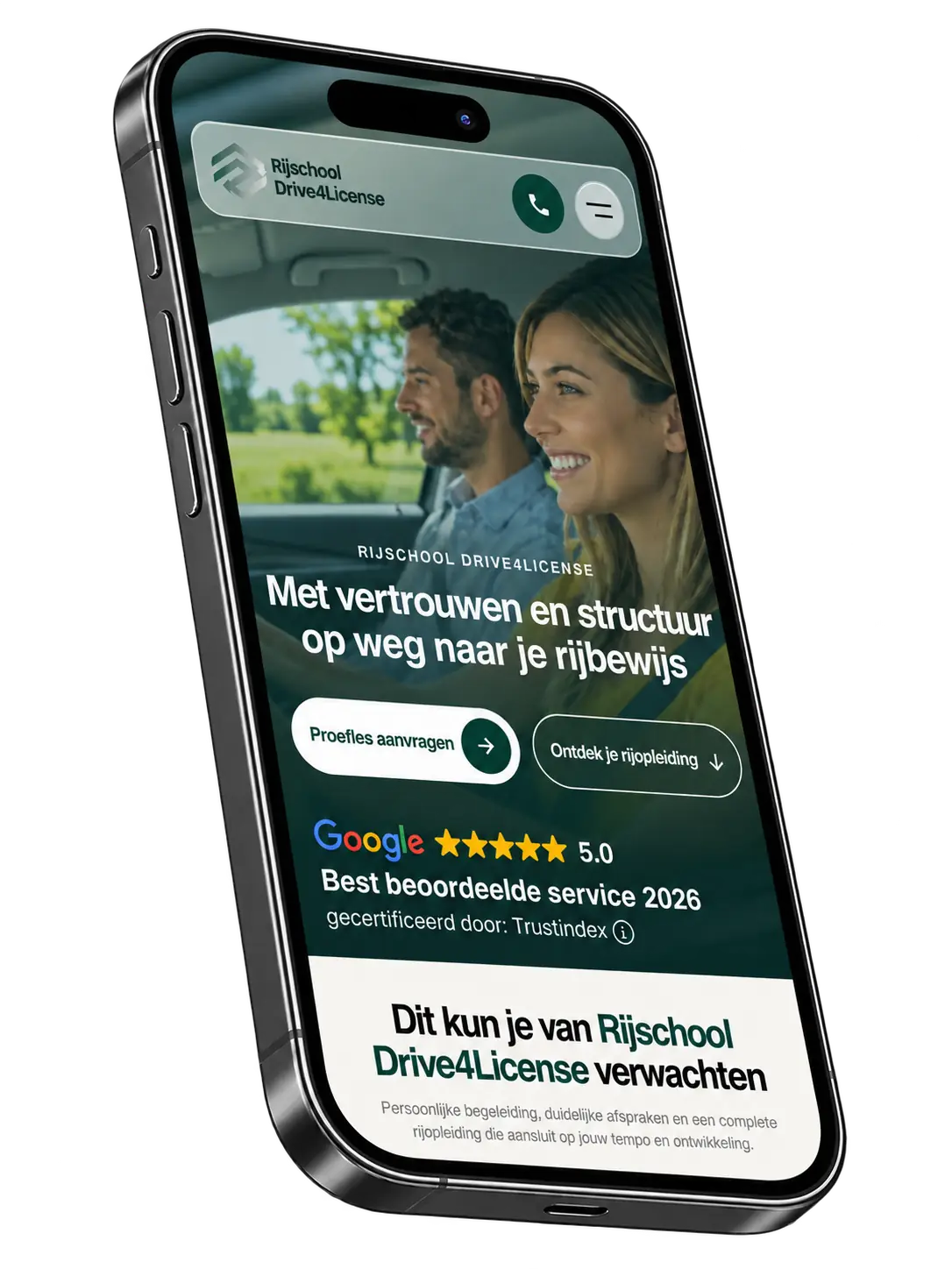 Mobiele website van Rijschool Drive4License ontworpen door otsdesign